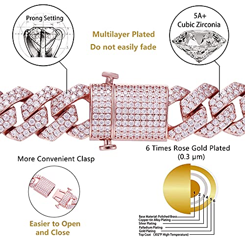 Hip Hop Mens Full Iced Out 15mm 18K Gold/White Rose Gold Plated CZ Miami Cuban Link Chain Choker 18"-24" Necklace or 7.5"-8.5" Bracelet with Gift Box2