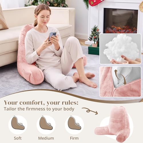 Image of Sasttie Reading Pillow for Bed, Back Pillow for Sitting Up, Peach Pink