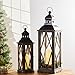 Glitzhome Farmhouse Lanterns Decorative Indoor, 2 Pack Wood/Metal Decorative Candle Lanterns, Vintage Lantern Decor Large Floor Lanterns for Home Decor, Brown (No Glass)
