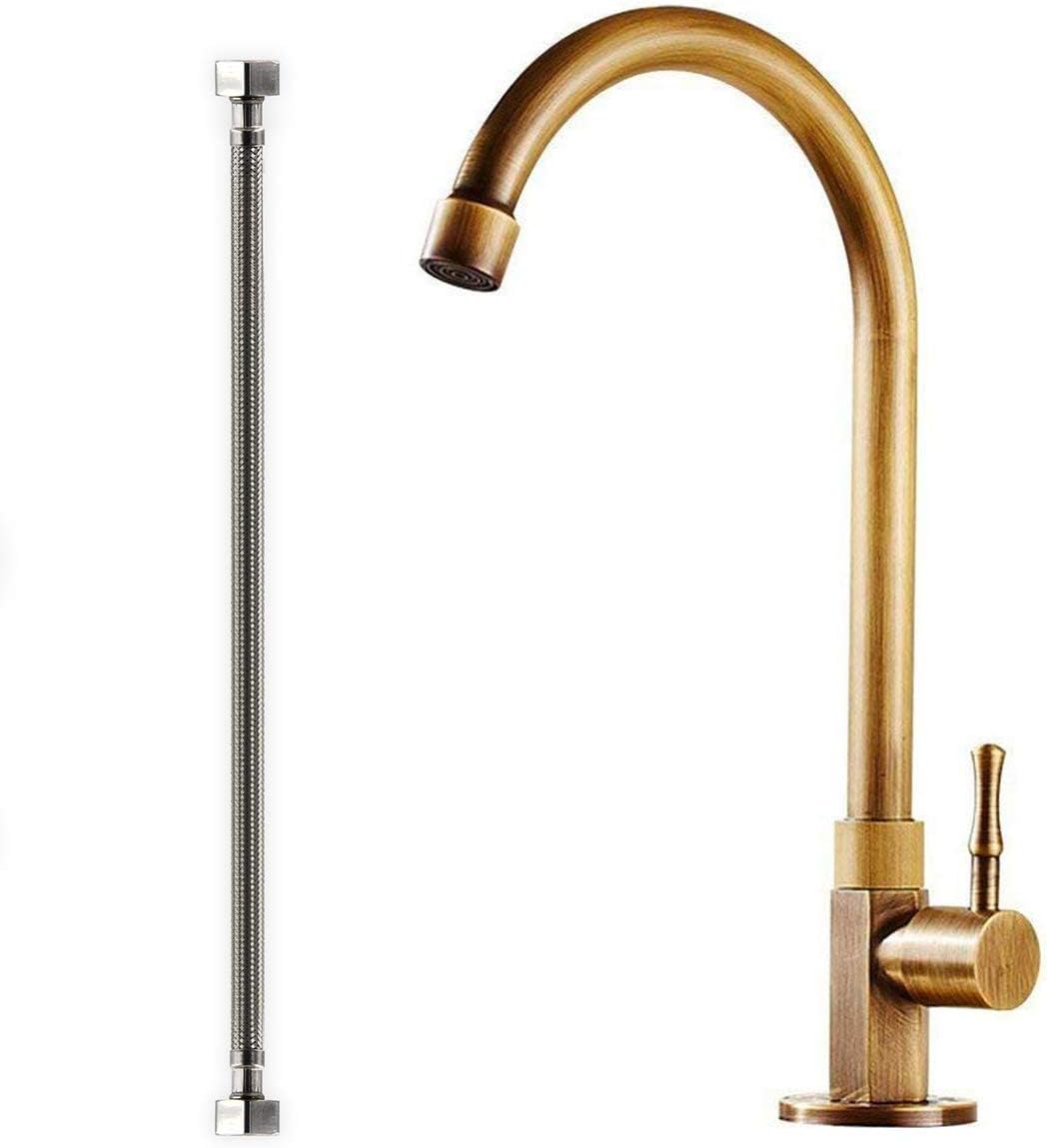 Single Handle Antique Brass Faucet, Brushed Gold Single Temperature Water Bar Faucet, Rotatable Faucet For Bathroom