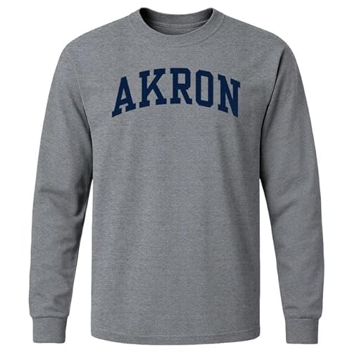 Barnesmith University of Akron Zips Long Sleeve Adult Unisex T-Shirt, Classic, Charcoal Grey, Small
