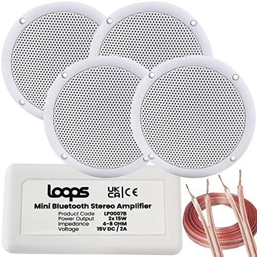 Loops Wireless/Bluetooth Amplifier & 4x 80W Ceiling Speaker Kit –Home Hi-Fi Amp System