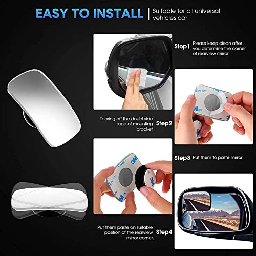 Image of CarFrill Blind Spot Mirror, Hd Glass Convex Lens Frameless Adjustable Blind Spot Mirror For All Universal Vehicles Car Stick-On Design (2 Pcs) (Rectangle), rear
