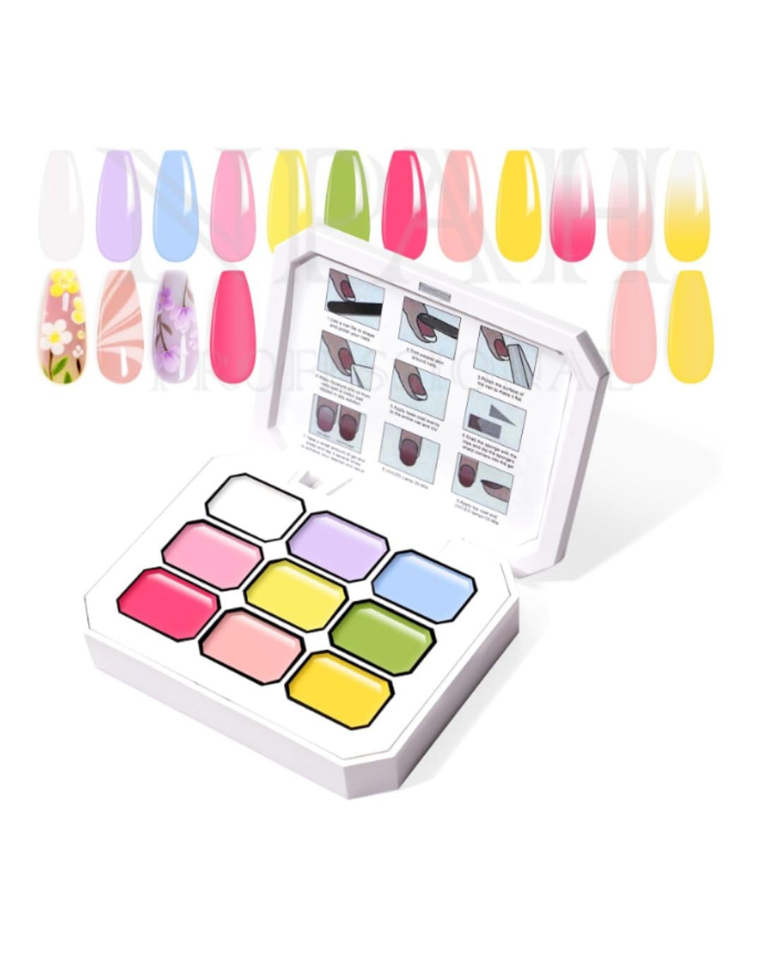 NPAH PAT Gel, 9 Colors Ombre Gel Nail Polish for Ombre Nails Aura Nails, French Manicure DIY Nail Art Long Lasting,Palette Fairy Spring (Pat Gel Palete, J , 9 diffrent colours) (model no : J, 9colours pat gel)