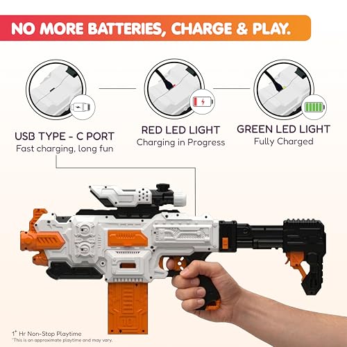Image of Alpha Striker Electric Motorized Toy Gun with Scope, 20 Soft Darts, USB Type-C Rechargeable,Long Range 60ft+, 1-Hour Playtime, for Kids & Adults (8+), Made in India