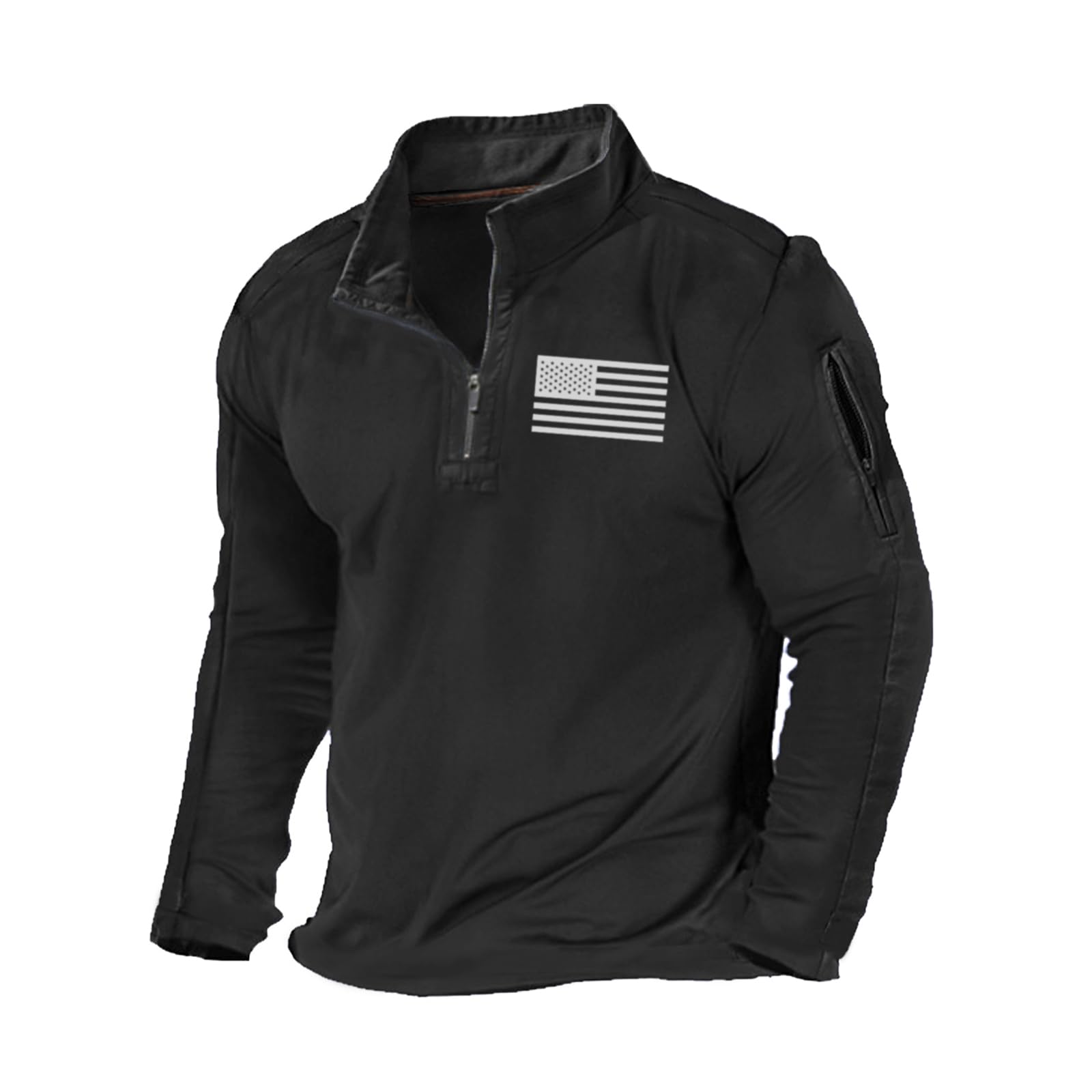 Men's USA Flag Graphic Pocket Pullover American Patriotic 1/4 Zip Stand Collar Long Sleeve Sweatshirts