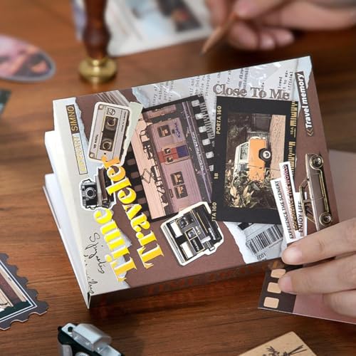 Image of VOTDOT Paper Junk Journal & Scrapbook Kit, Scrapbooking Supplies Kit with Creative Decor Journaling Supplies, Stationery, Stickers, A6 Grid Notebook with Graph Ruled Page Gift for Girl (Time Traveler)