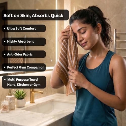 Image of Athom Living Premium Hand Towels- Cotton, 400 GSM, Ultra Soft, Quick Dry, Highly Absorbent | for Hand, Kitchen and Gym | 60 * 40 cm, Pack of 4 (Beige & Grey)
