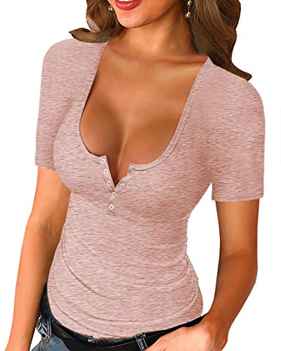 Camisetas De Verano De Manga Corta Para Mujer, Cuello En V, Camisetas Cruzadas, Lindas Camisetas Holgadas Y Ajustadas Henley Para Entrenamiento, Rosso, S