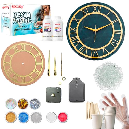 Image of Resin Art kit for wall Clock Making with12' MDF with Acrylic Roman Ring 2:1 Raisin epoxy Resin and Hardener (1 Set)