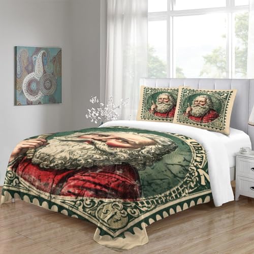 Housse de couette Noël microfibre king parure lit 3 pièces
