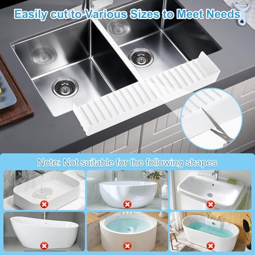 Image of Silicone Sink Edge Protectors 4 inch x 24 inch, Upgrade Kitchen Sink Splash Guards With Suction Cup, Splash Guard For Bathtub Sink, Countertop Protectors For Quartz Kitchen Sink(Transparent White)