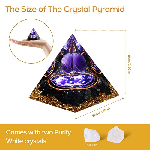 Hopeseed Orgone Pyramid Taichi Orgonite Amethyst&Obsidian Healing Crystal Pyramid Positive Energy Generator for Reduce Stress Reiki Chakra Healing Meditation Attract Lucky, with 2 White Crystal Stones - Image 3