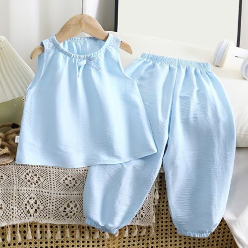 BILIKEYU Girls Summer Outfit Cute Bow Sleeveless Crewneck Tank Tops and Solid Color Elastic Waist Casual Pants2