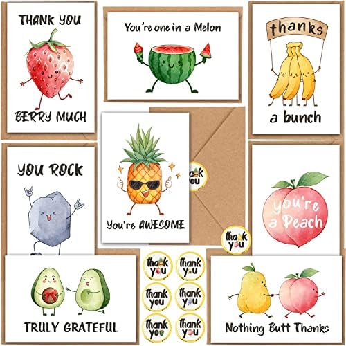 40 Funny Thank You Cards wtih Envelopes & Stickers,Pun Greeting Note Cards 4 x 6 in,Bulk Boxed Set Assortment Blank Notecards Card Great for Employee Teachers Friends Business Coworker Gratitude Appreciation