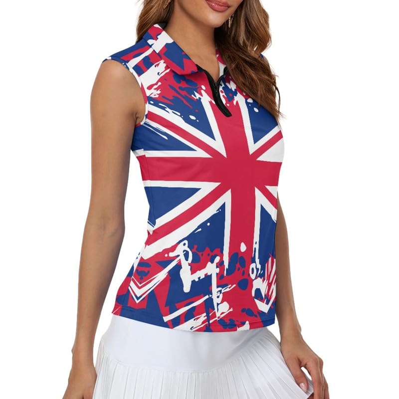Irisjudy 1/4 Zip Up Tennis Golf T-Shirts for Women Novelty Animals Floral Lightweight Sleeveless Collared Tank Top Quick Dry