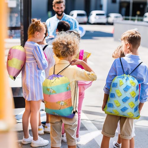 Image of 24 Pcs Cartoon Drawstring Bags Bulk Treat Backpacks Bags Carrying Binder Folder Computer Decorations for Writing Teacher Reader Book Lover Birthday Party Favors