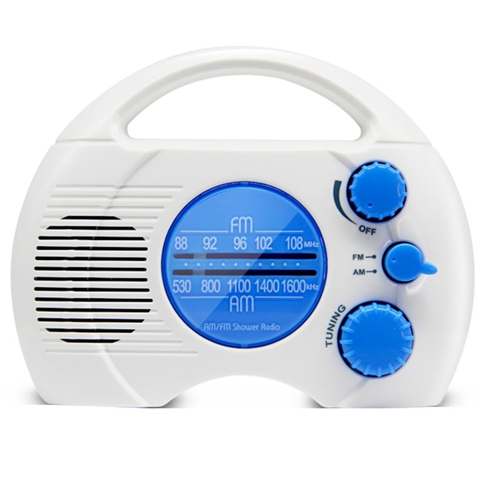 Geuxe New Radio Portable Radio 4-Level Shower Waterproof Radio AM FM Mini Radio Bathroom Radio with Plug-in Card