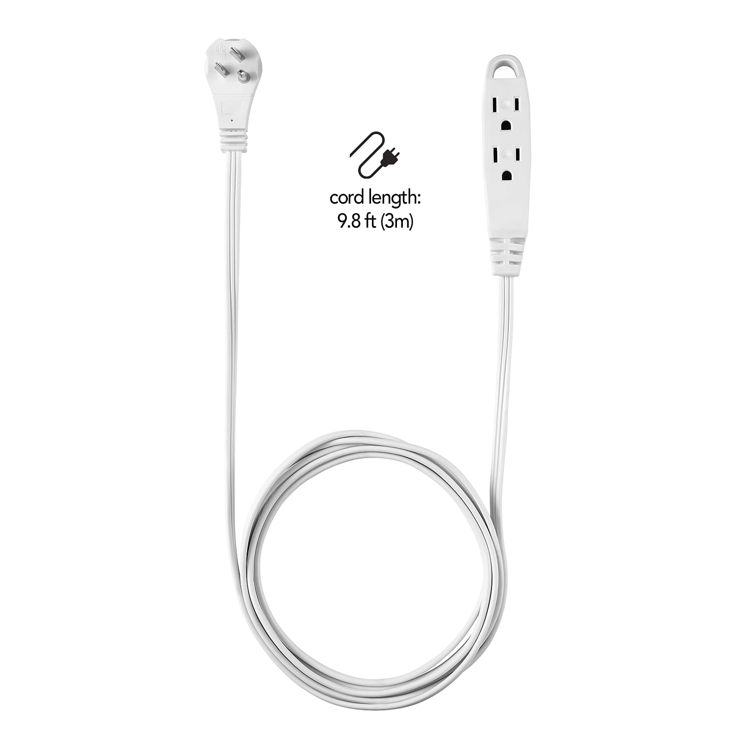 Globe Electric 24302 10ft Medium Duty 3-Outlet Indoor Extension Cord, Grounded, Right Angle Plug, White - 5