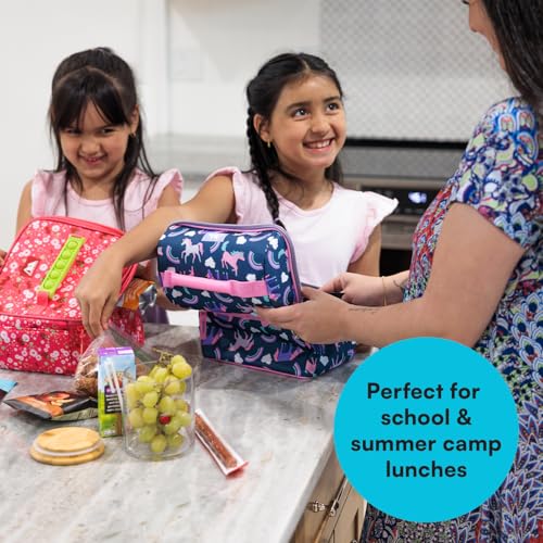 Image of Arctic Zone Kids Lunch Box Combo with Ice Pack, Unicorn Princess | Kids lunch box with reusable gel ice pack and sandwich container, 2 compartment insulated cooler for school or travel lunch
