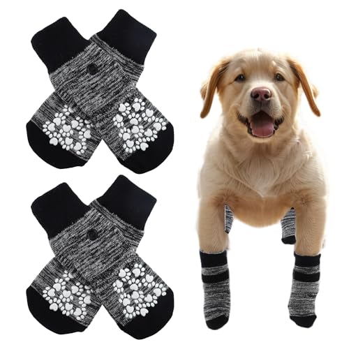 CAPASTEC 4 Pcs Non-Slip Dog Socks with Adjustable Sticky Tapes, Pet Socks for Dogs, Dog Paw Protection for Hardwood Floors, Gradient Gray, S