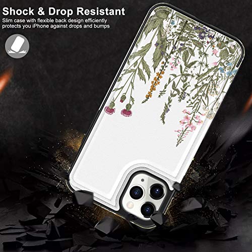 Leto Iphone 11 Pro Max Case,Leather Wallet Case Flip Folio Cover With Fashionable Designs For Girls Women,Card Slots Kickstand,Protective Phone Case For Iphone 11 Pro Max 6.5" Purple Flower Leaves #TOP4