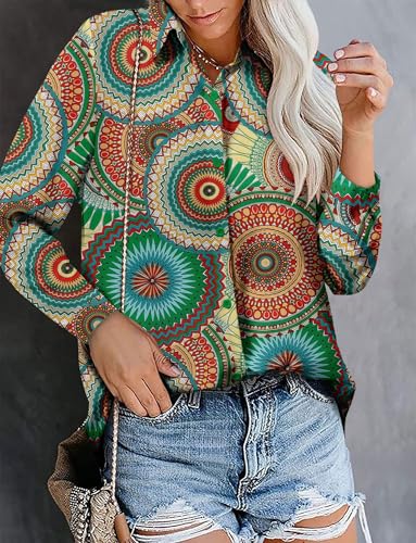 Image of Magritta Women's Shirts Fashion Casual Loose Fit Long Sleeve Button Down Lightweight Collared Blouse Tops