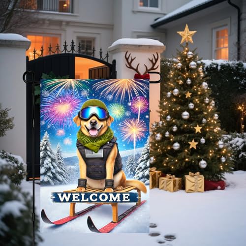 Image of BlissYard Labrador Sled Winter Garden Flag 12x18 Inch Polyester
