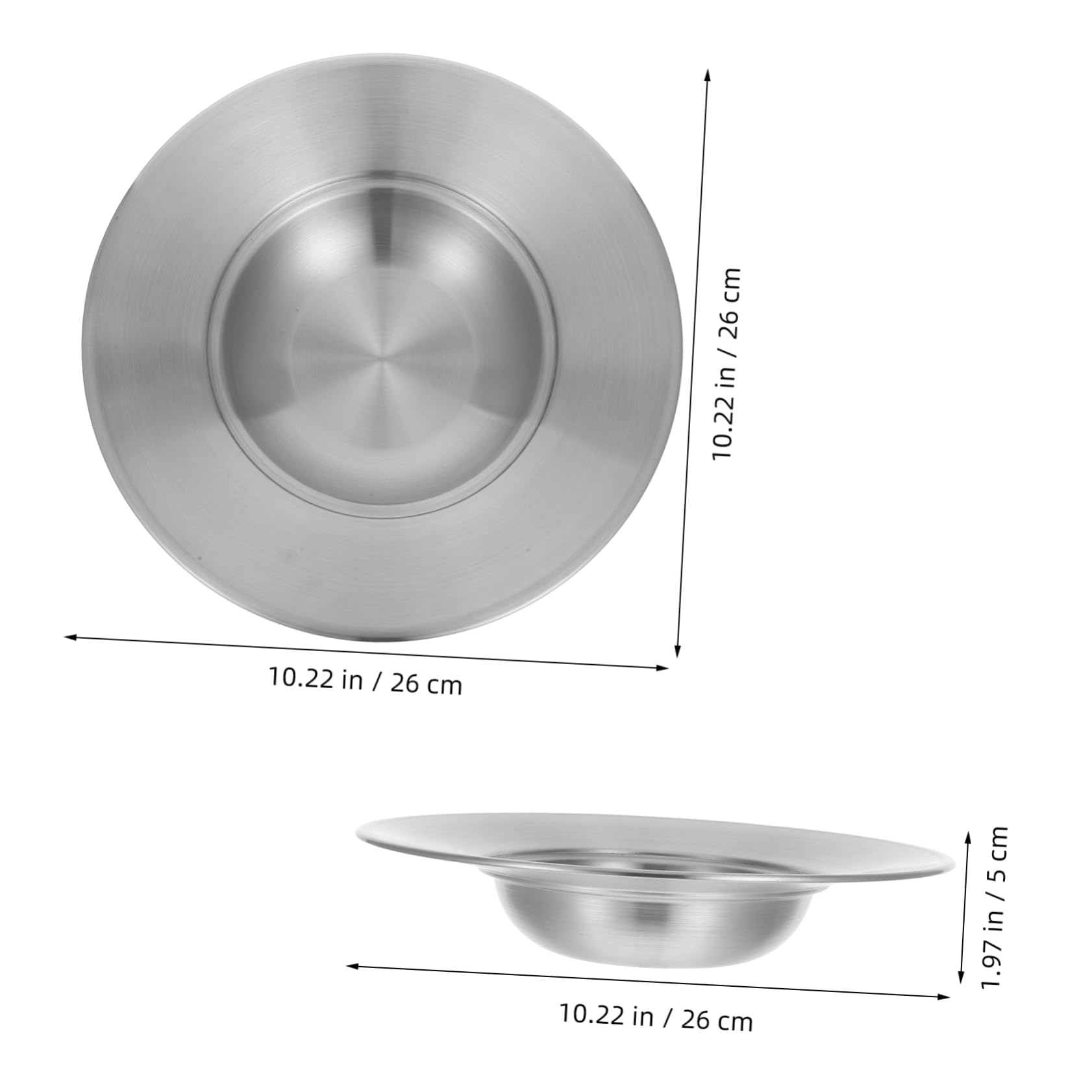 VERDANVERSE Stainless Steel Pasta Bowl Wide Rim Soup Bowl Serving Platter Spaghetti Plate
