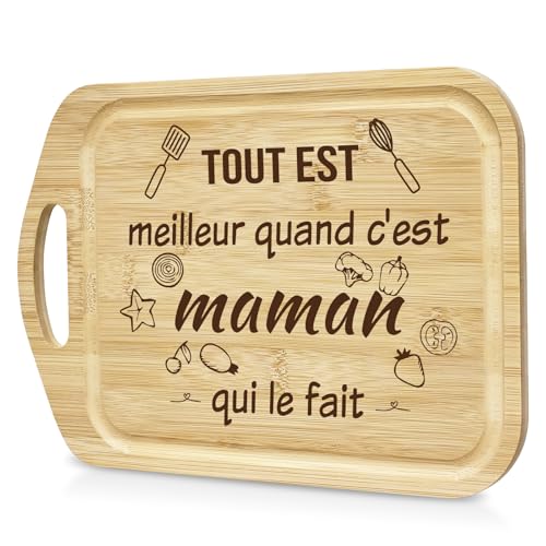 LUXHOMY Cadeau Fete des Meres, Cadeau pour Maman - Planche à Découper en Bambou Naturel - Cadeau Fête des Mères, Noël, Anniversaire - Idée Cadeau Originale
