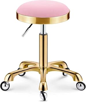 Bar Stool Adjustable Pink Round Rolling Stool Swivel Chair for Salon Tattoo Kitchen Office Ergonomic Height Adjustable Work Stool with Wheels