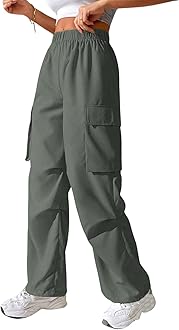 High Waist Cotton Trousers for Women – Flared Parachute Pants with Side Pockets | Casual Travel Cargo Pants