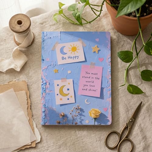 Image of Motivational Floral A5 Notebook Diary for Women & Students | Softbound Laminated Cover | Monthly Planner + Daily Planner | 21 x 15 cm Ruled Journal | Inspirational Quote Cover (Sky Blue Be Happy)