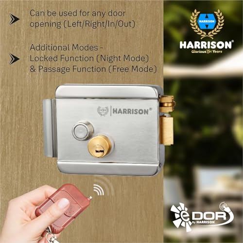 Image of Harrison Electronic Rim Lock with Adopter and 2 Remote | 4 Keys | Stainless Steel Electric Lock for Main Door, Wooden Door, Metal Gate Lock with Reversible Bolt & Free Mode | 0683 Door Electric Lock
