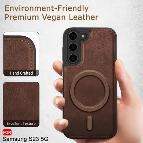 Image of TheGiftKart Genuine Leather Finish Back Cover Case for Samsung Galaxy S23 5G | Shockproof Design | Raised Edges for Camera & Screen Protection | Stunning Minimalist Design (MagSafe Compatible, Brown)