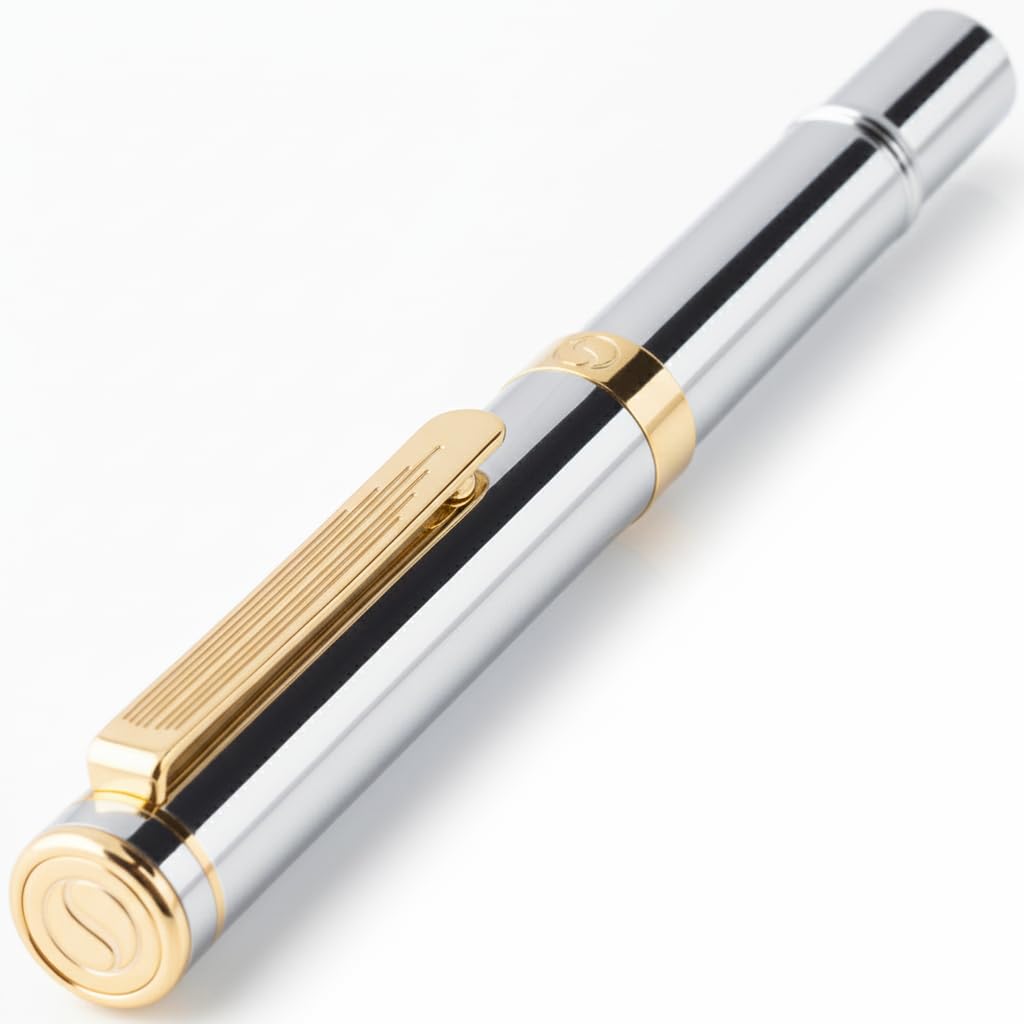 Silver Chrome Rollerball - Award-Winning Luxury Heavy Pocket Pen, 24K Gold Finish, German Schmidt Refill - Best EDC Writing Gift Set for Men & Women, Designer Office Fancy