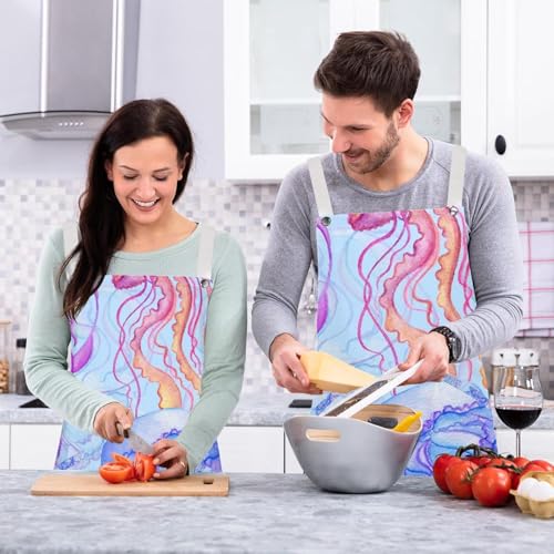Tablier de cuisine Méduse aquarelle multicolore avec 4 broches