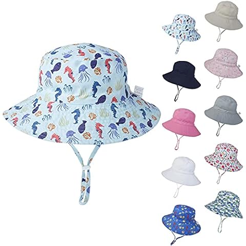 Aisprts Baby Sun Hat Unisex Baby Summer Sun Protection Bucket Hat Adjustable Drawsting Wide Brim Beach Cap Outdoor Cute Print Hat for Infant 0-6 Years Cover