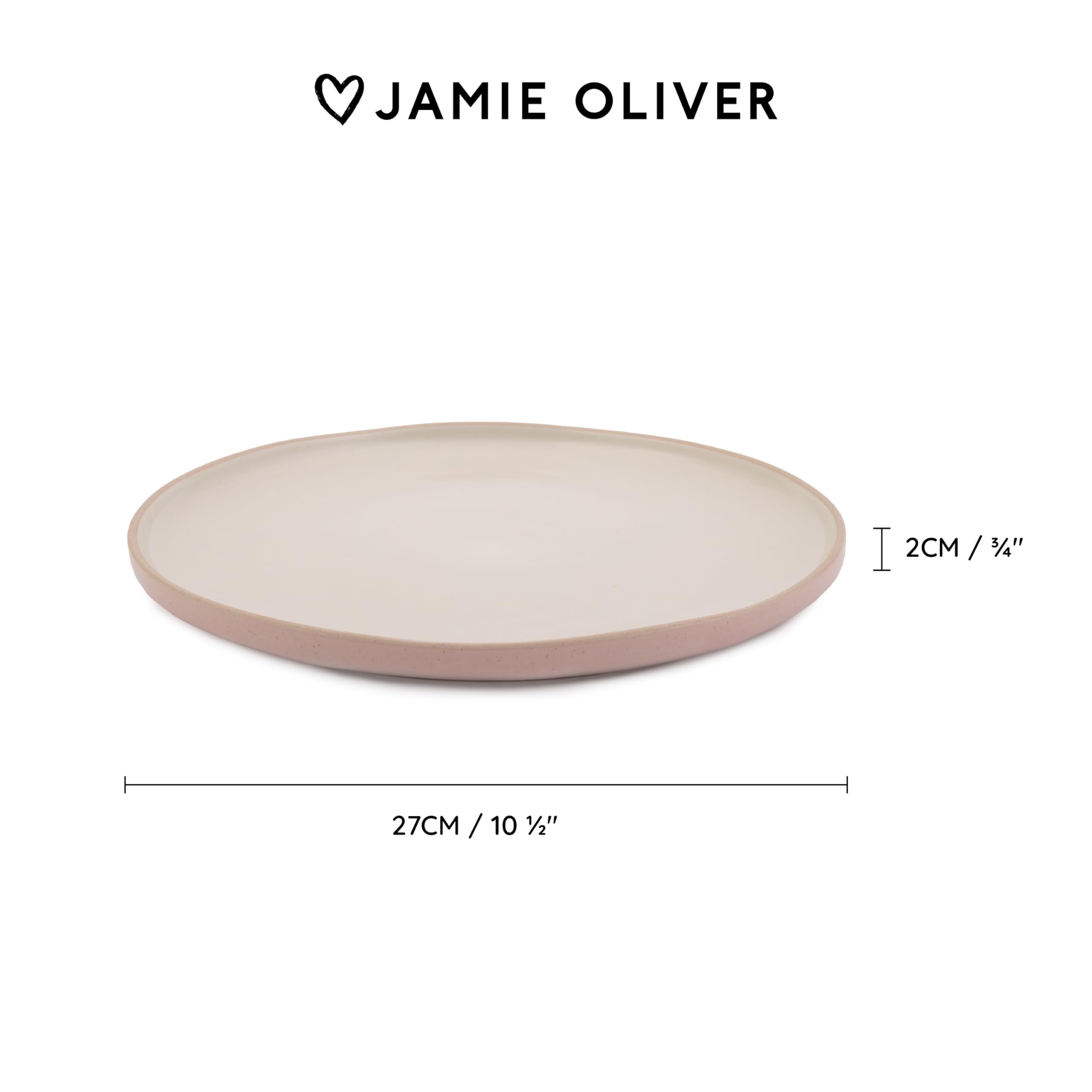 Jamie Oliver Big Love Perfect Teller, Steingut Essteller mit Erhöhtem Rand, spülmaschinen- und mikrowellengeeignet, Rosa/Weiß, 4er-Set, 27x27x6cm
