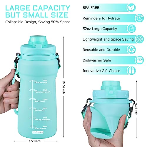 Nefeeko Collapsible Water Bottles, 1.5L Reusable Collapsible Water Bottle For Travel Leakproof, Bpa Free Foldable Silicone Water Bottles With Straw For Traveling Sport Gym Camping Hiking #TOP1
