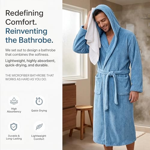 Image of PJGGZ Men's Bathrobes with Hood, Soft Long Towel Robe for Men - Super Absorbent Quick Dry yet Warm