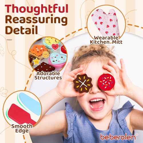 Wooden Cookie Play Food Set for Kids Kitchen Accessories Food Toys for Toddlers 1-3 Pretend Play Slice and Bake Gift for 3 4 5 Years Old Girls and Boys Toddler Learning Toys