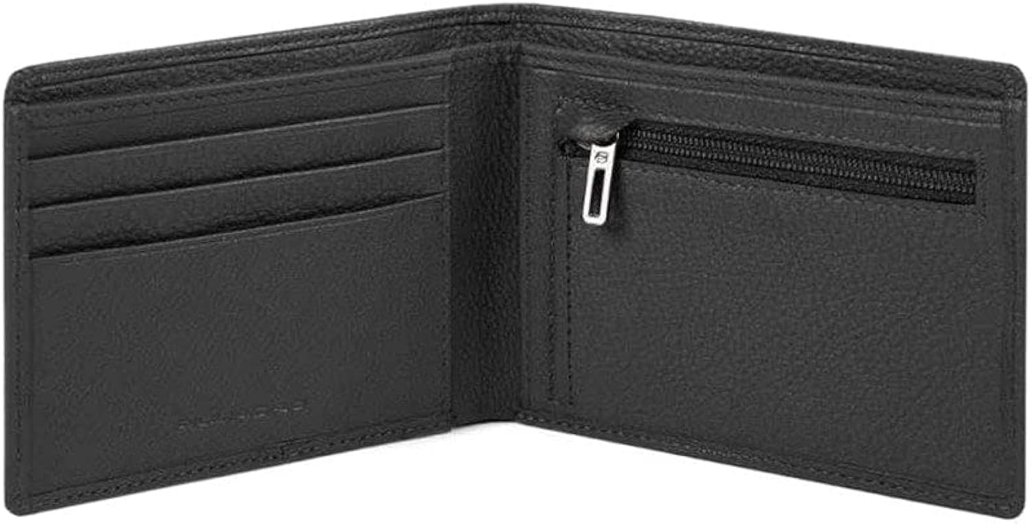 piquadro Portafoglio uomo con tasca portamonete chiusa da zip e protezione anti-frode RFID (nero)