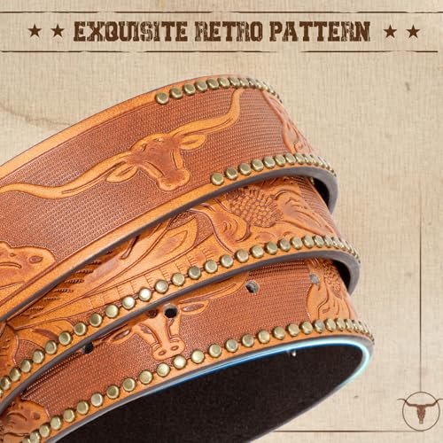 WHIPPY Western Belts for Men without Buckle Cowboy Belt Western Leather Belt Strap for Men Women Vintage Belt for Jeans2