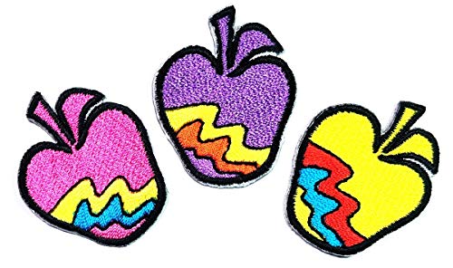 Umama Patch Set of 3 Mini Colorful Apple Fruit poisoned Little princess Cartoon Patch Apple Fruit Iron on Patches for Kids Clothing Sew on Appliques Dress Clothes Backpacks Vest Jeans Jackets Hats