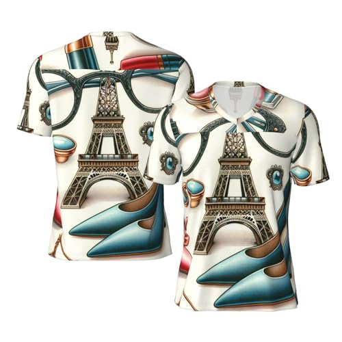 Stylish Athletic Sports Jersey Eiffel-Tower-High-Heel-Glasses Men's Rugby Jersey 4X-Large Black
