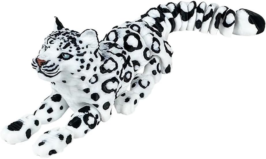 QINGMIAO 8.3'' 3D Printed Animals Snow Leopard Realistic, 3D Printed Toys for Adults Active Joint Fantastic Creature Figures，Articulated Fidget Toy Stress Relief (Snow Leopard)