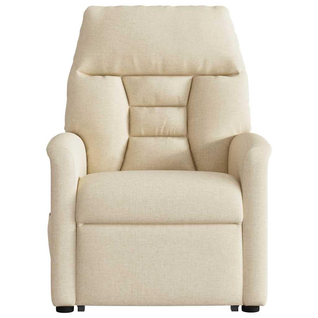 Elektrischer Massagesessel mit Aufstehhilfe cremefarben, Stoffbezug, verstellbare Rückenlehne und Fußstütze, 6-Punkt-Vibrationsmassage, Stabiler Holz- und Metallrahmen