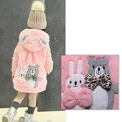 Girls Fleece Hoodies Jackets Cute Ears Knit Long Sleeve Shaggy Hoody Coats Kids Sh𝐞rpa Casual Warm Fuzzy Outwears2
