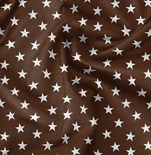 Image of Soimoi Brown Poly Georgette Fabric Stars Star Print Sewing Fabric Meter 52 Inch Wide